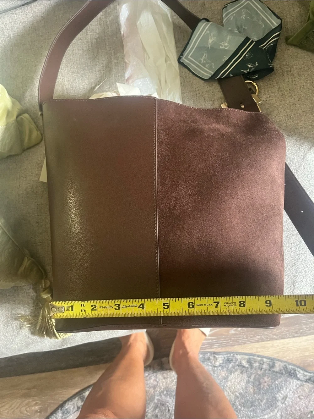 Tote Vegan leather & suede tote w/ removable charm adjustable buckle strap NWT